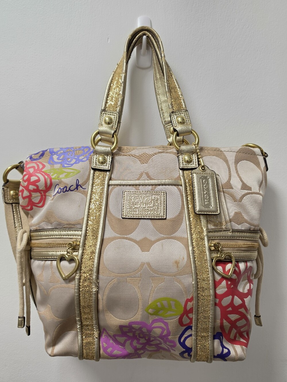 Coach Poppy Pink and Gold Signature Tote